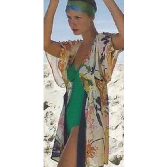 Lilka Silk Cotton Tie Front Bohemian Floral Kimono Coverup Anthropologie Medium - Picture 10 of 10